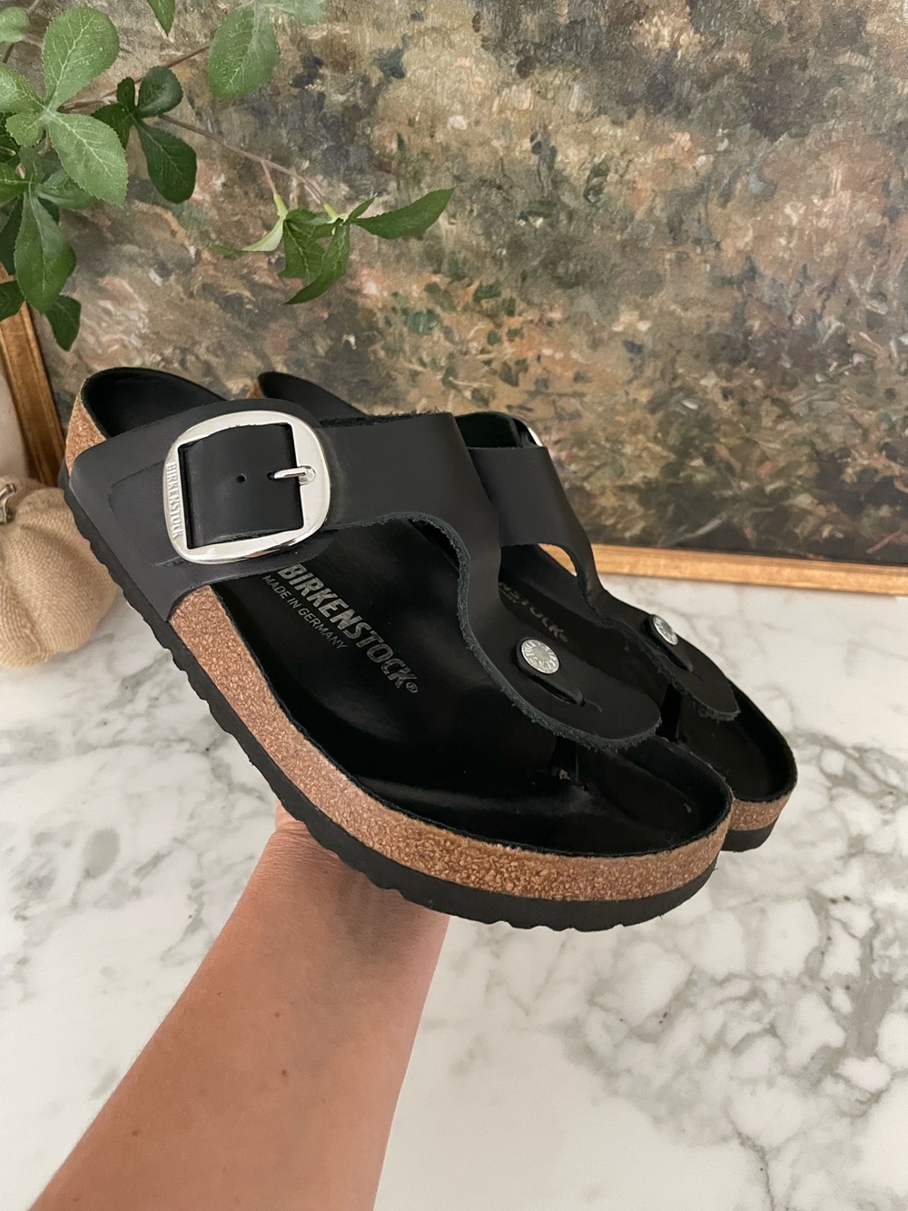 Birkenstock Gizeh Big Buckle Black Leather Size 39 *Regular Width*